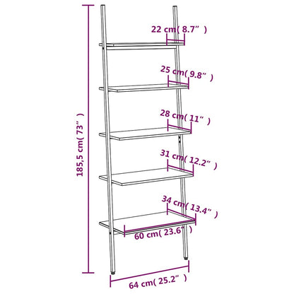 vidaXL 5-Tier Leaning Shelf Dark Brown and Black 64x34x185,5 cm