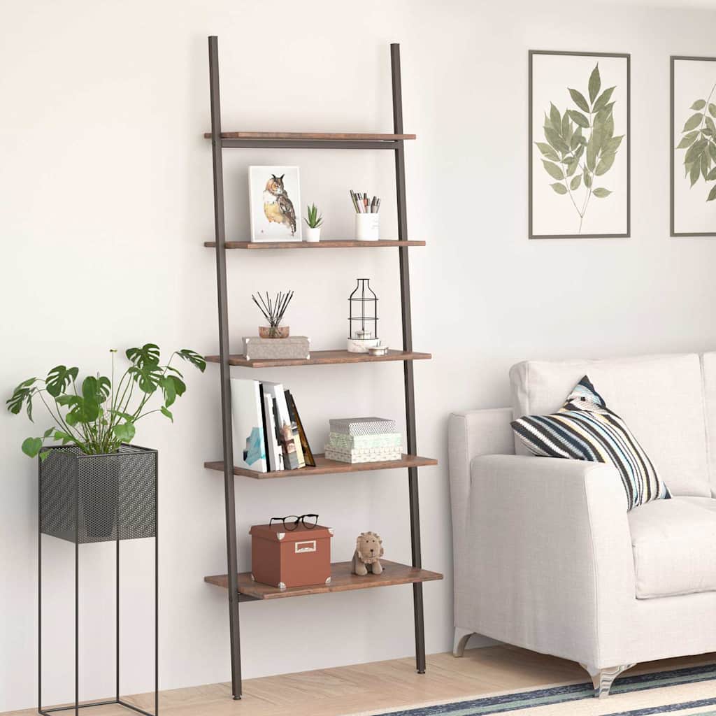 vidaXL 5-Tier Leaning Shelf Dark Brown and Black 64x34x185,5 cm