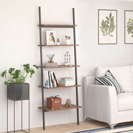 vidaXL 5-Tier Leaning Shelf Dark Brown and Black 64x34x185,5 cm