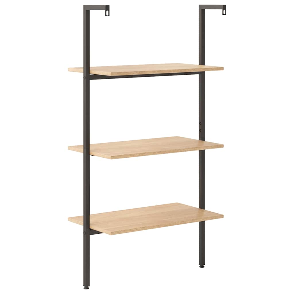 vidaXL 3-Tier Leaning Shelf Light Brown and Black 64x35x120,5 cm