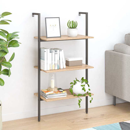 vidaXL 3-Tier Leaning Shelf Light Brown and Black 64x35x120,5 cm