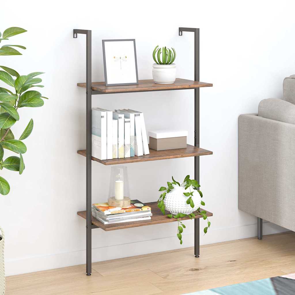 vidaXL 3-Tier Leaning Shelf Dark Brown and Black 64x35x120,5 cm