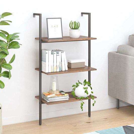 vidaXL 3-Tier Leaning Shelf Dark Brown and Black 64x35x120,5 cm