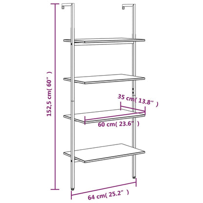 vidaXL 4-Tier Leaning Shelf Light Brown and Black 64x35x152.5 cm