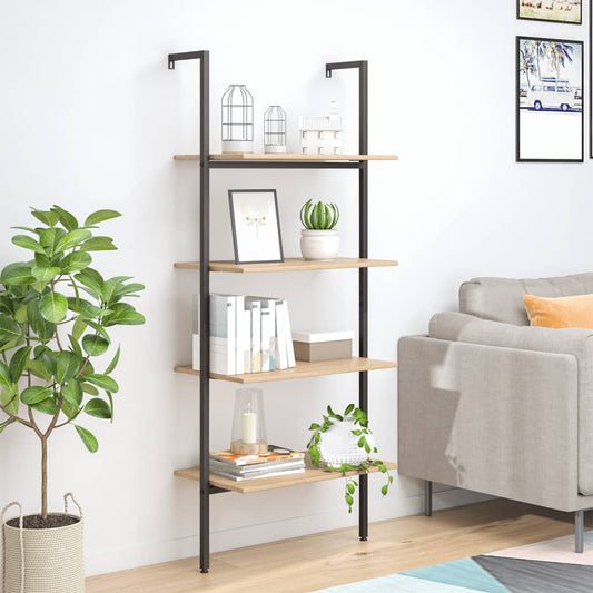 vidaXL 4-Tier Leaning Shelf Light Brown and Black 64x35x152.5 cm