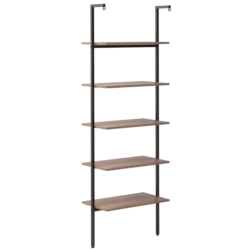 vidaXL 5-Tier Leaning Shelf Dark Brown and Black 64x35x185 cm