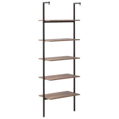 vidaXL 5-Tier Leaning Shelf Dark Brown and Black 64x35x185 cm