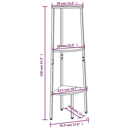 336388 vidaXL 3-Tier Corner Shelf Light Brown and Black 45,5x31,5x120 cm
