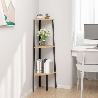 336388 vidaXL 3-Tier Corner Shelf Light Brown and Black 45,5x31,5x120 cm