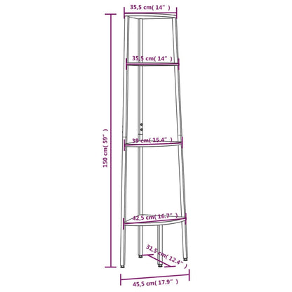 vidaXL 4-Tier Corner Shelf Light Brown and Black 45.5x31.5x150 cm