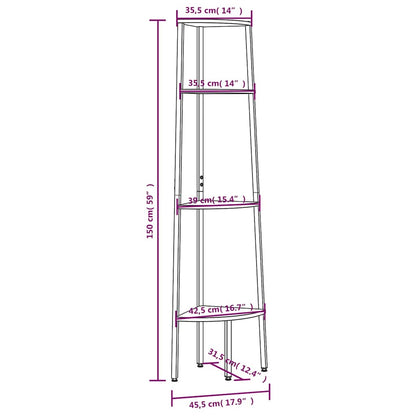 vidaXL 4-Tier Corner Shelf Light Brown and Black 45,5x31,5x150 cm