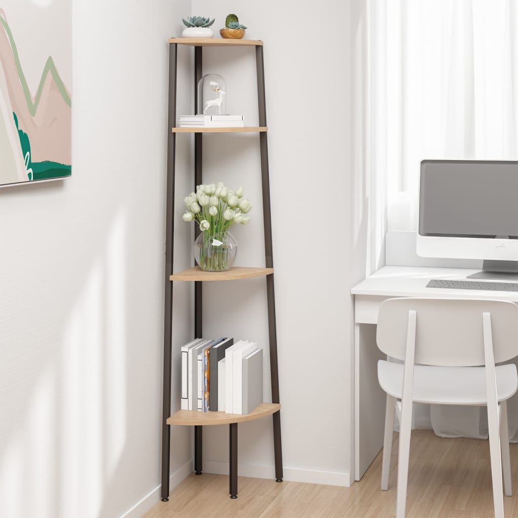 vidaXL 4-Tier Corner Shelf Light Brown and Black 45,5x31,5x150 cm