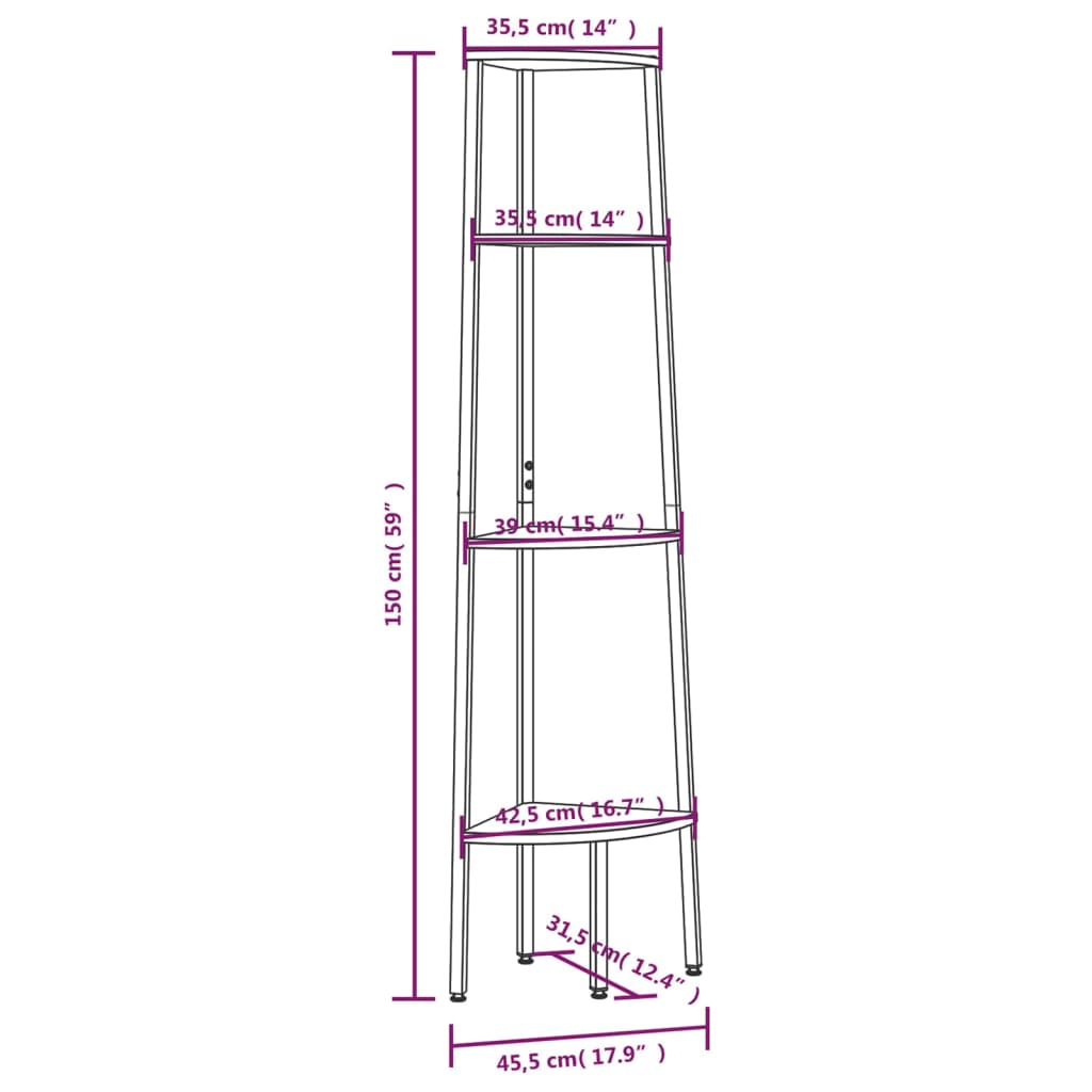 vidaXL 4-Tier Corner Shelf Black 45.5x31.5x150 cm
