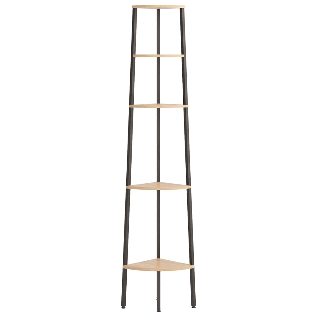 vidaXL 5-Tier Corner Shelf Light Brown and Black 45.5x31.5x180 cm