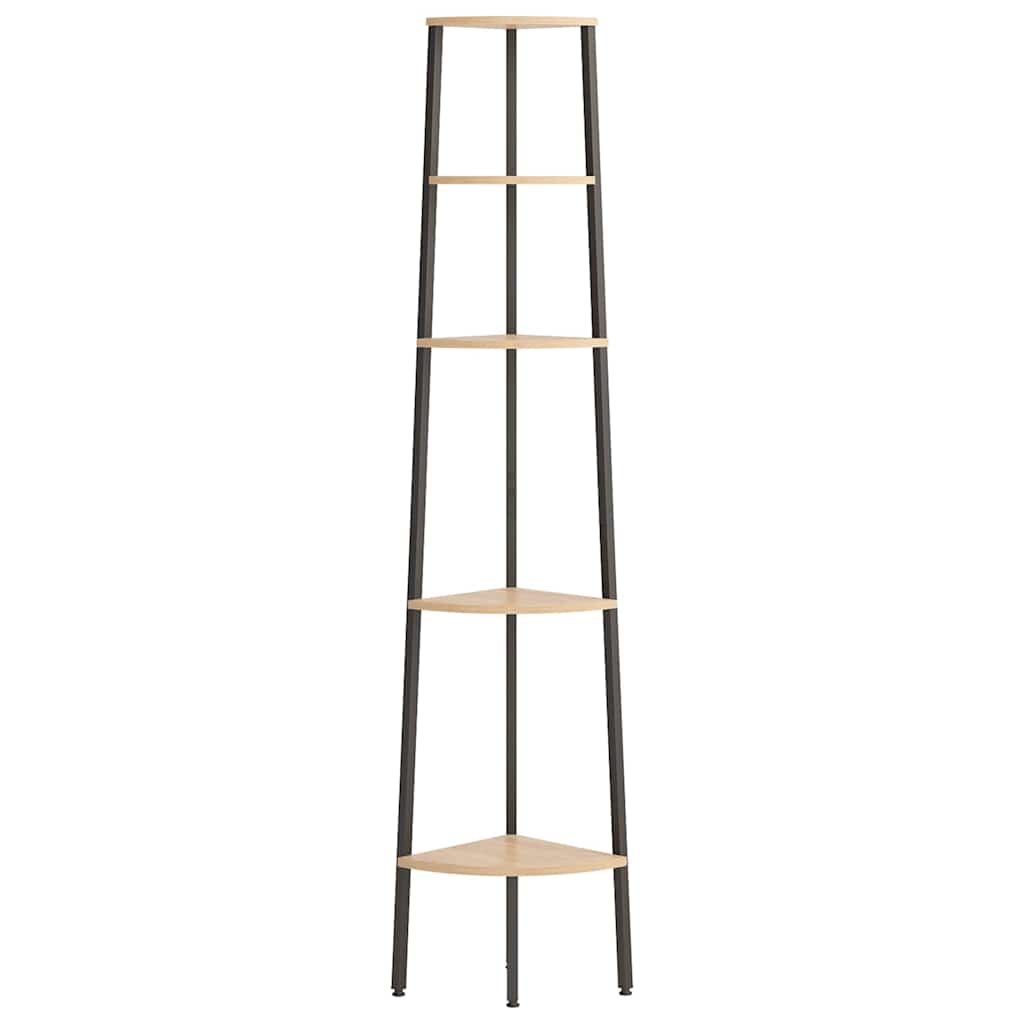 vidaXL 5-Tier Corner Shelf Light Brown and Black 45,5x31,5x180 cm