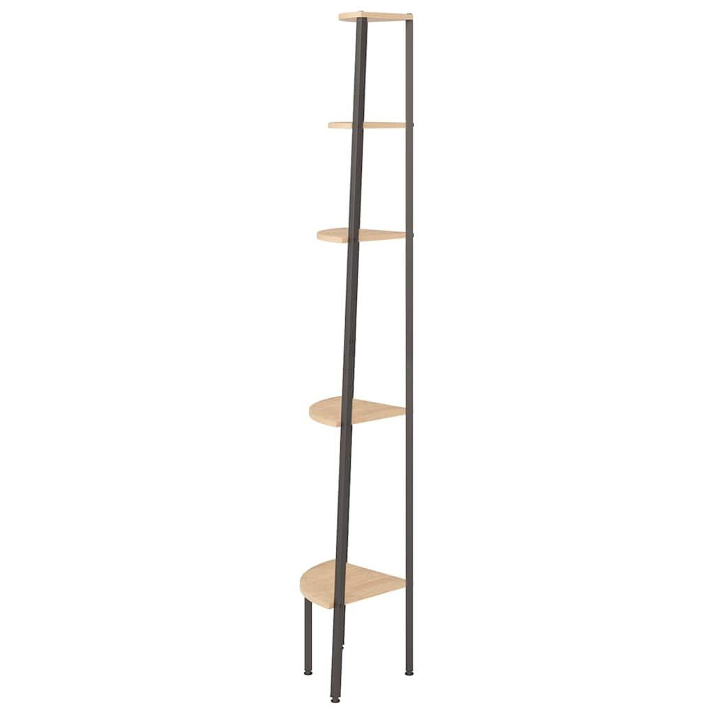 vidaXL 5-Tier Corner Shelf Light Brown and Black 45,5x31,5x180 cm