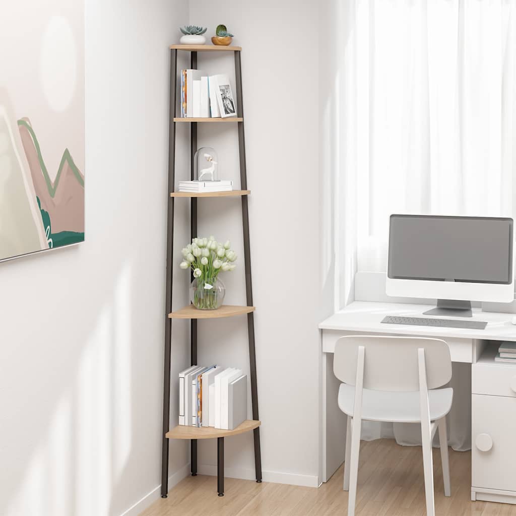 vidaXL 5-Tier Corner Shelf Light Brown and Black 45,5x31,5x180 cm