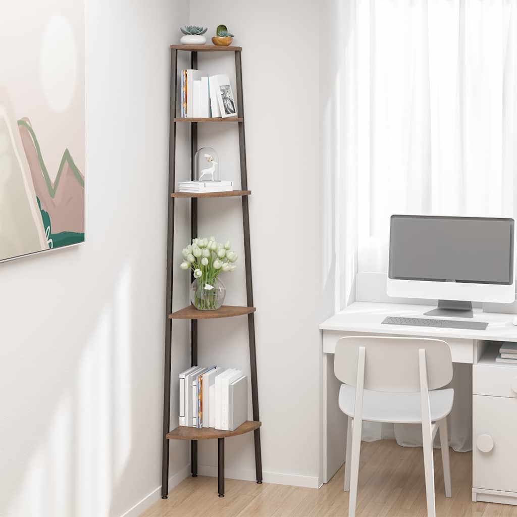 vidaXL 5-Tier Corner Shelf Dark Brown and Black 45,5x31,5x180 cm