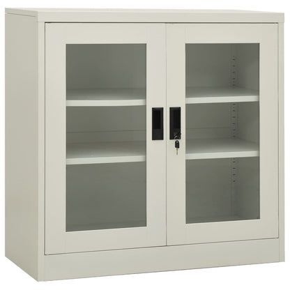vidaXL Office Cabinet | Light grey | Steel, tempered glass | Standard