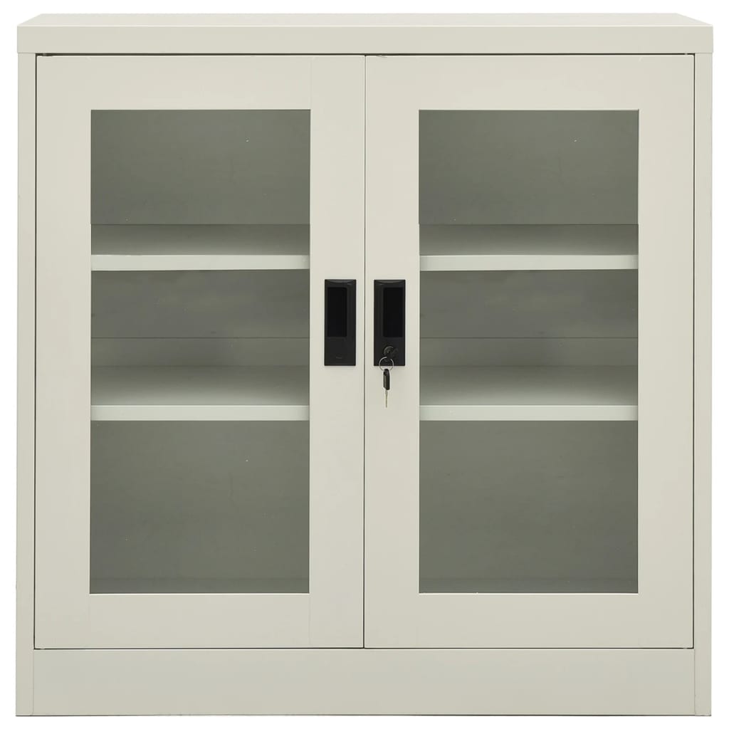 vidaXL Office Cabinet | Light grey | Steel, tempered glass | Standard