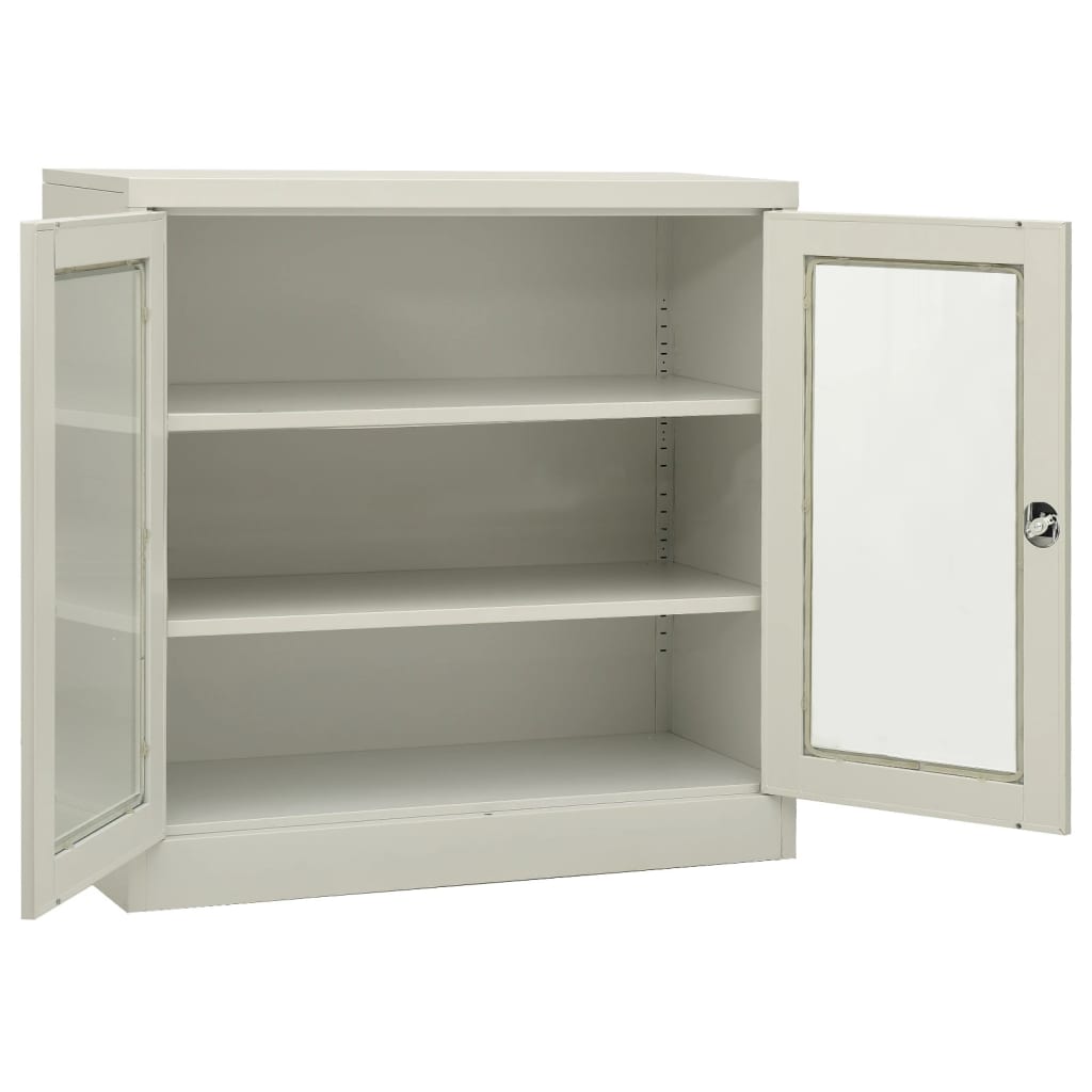 vidaXL Office Cabinet | Light grey | Steel, tempered glass | Standard