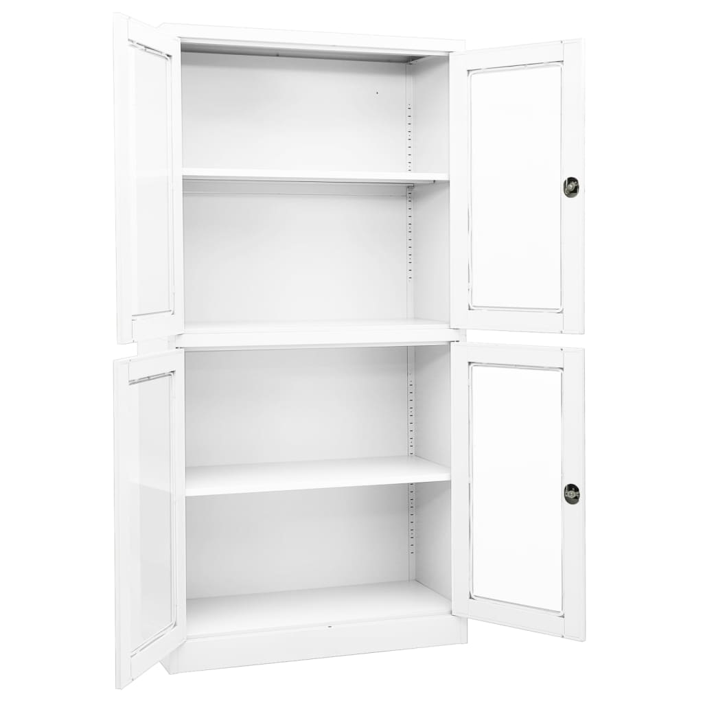 vidaXL Office Cabinet White 90x40x180 cm Steel and Tempered Glass