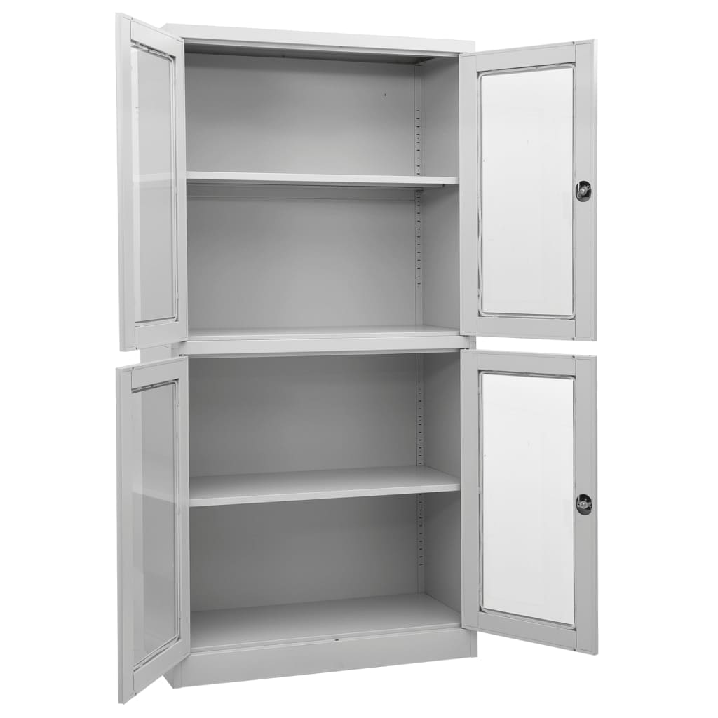 vidaXL Office Cabinet Light Grey 90x40x180 cm Steel and Tempered Glass