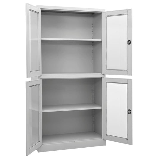 vidaXL Office Cabinet Light Grey 90x40x180 cm Steel and Tempered Glass