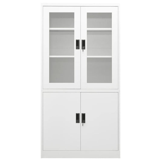 vidaXL Office Cabinet | White | Steel and Tempered Glass | Large