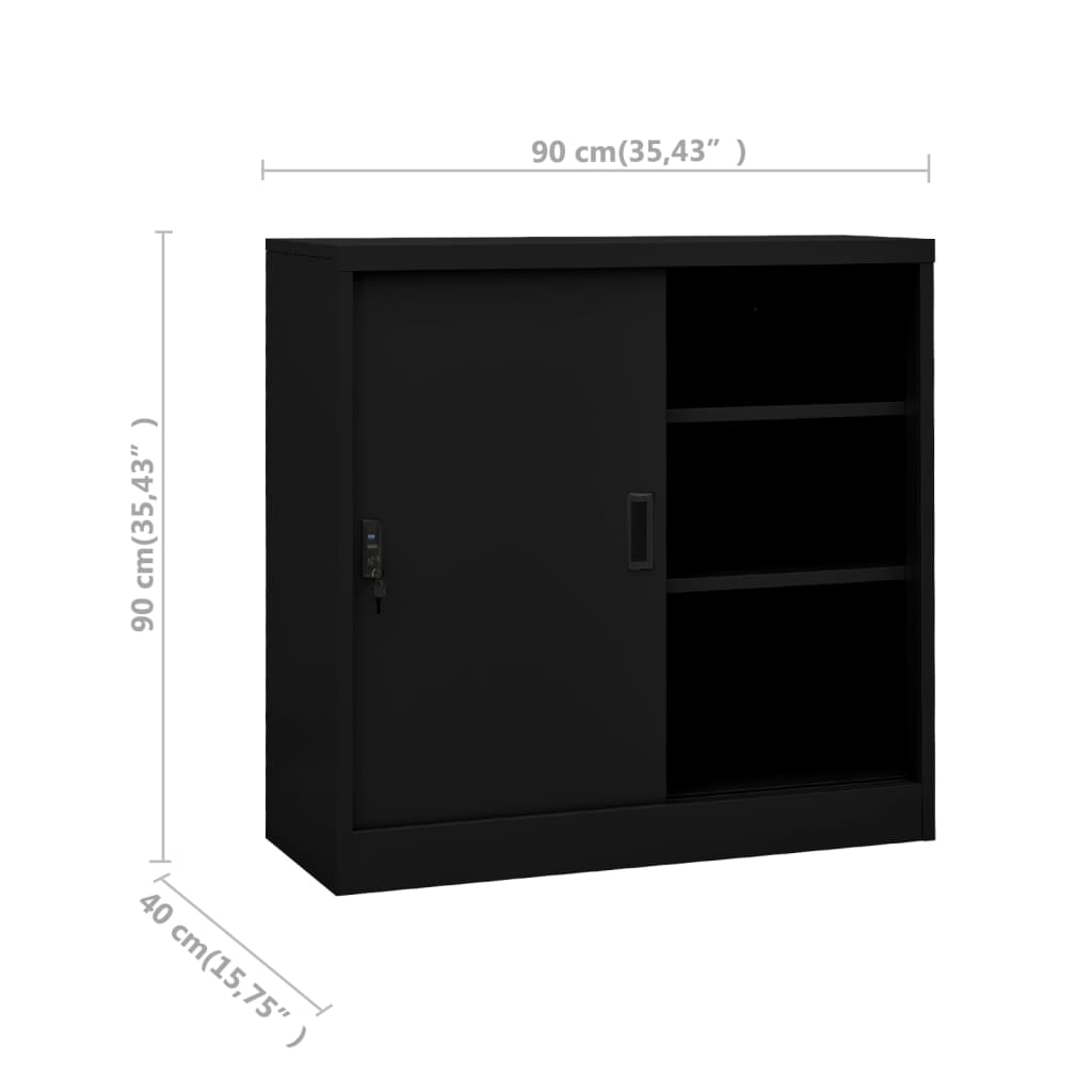 vidaXL Office Cabinet | Black | Steel | 90x40x90 cm | Filing Cabinet