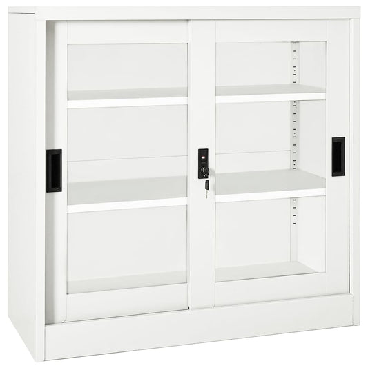 vidaXL Sliding Door Cabinet | White | Steel | Medium | Locks