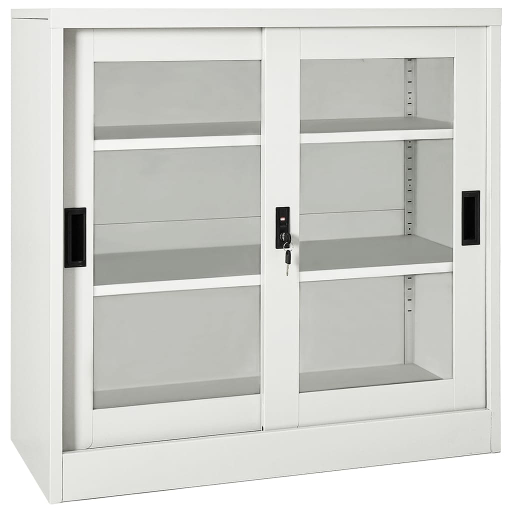 vidaXL Sliding Door Cabinet | Light grey | Steel, tempered glass | Medium