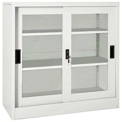 vidaXL Sliding Door Cabinet | Light grey | Steel, tempered glass | Medium