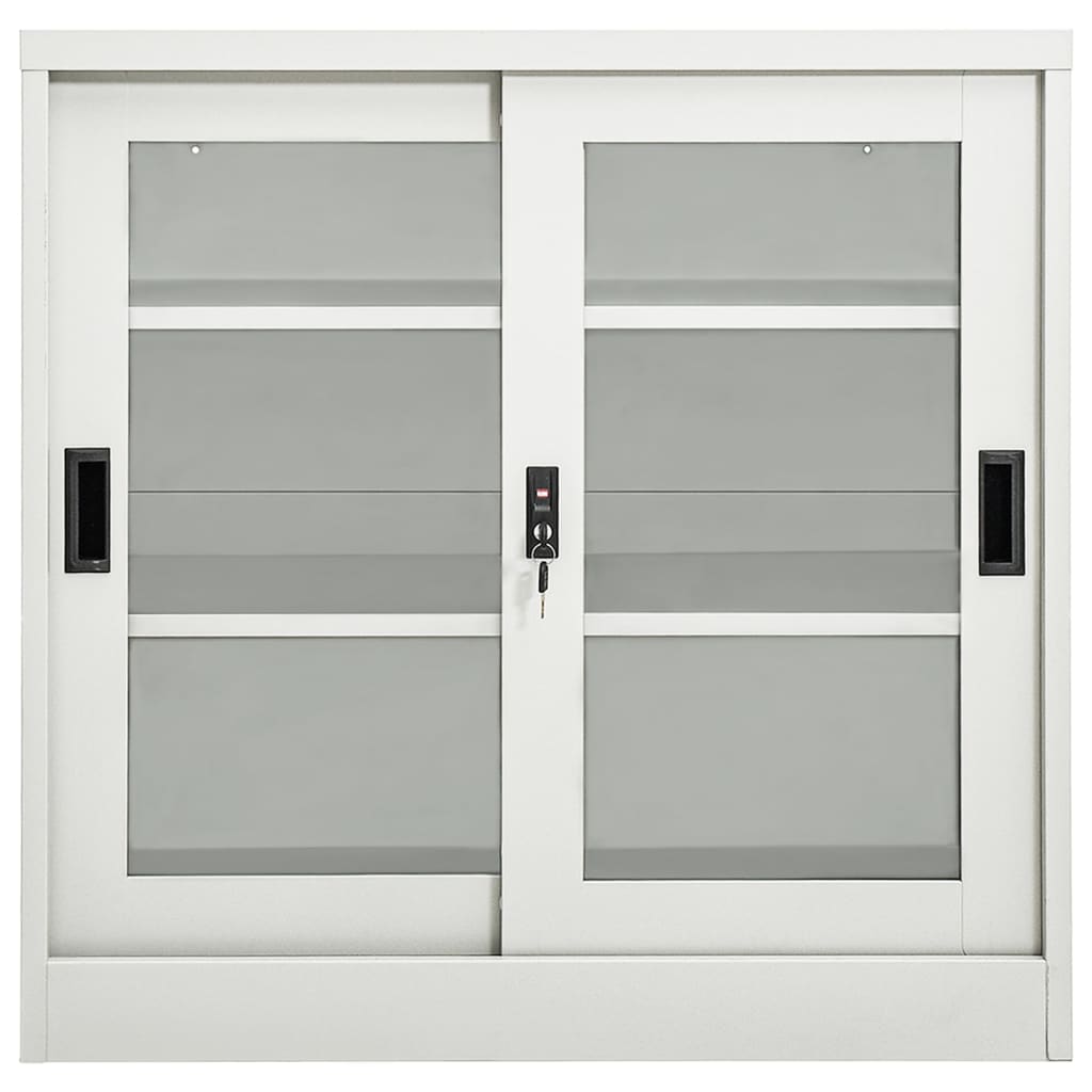 vidaXL Sliding Door Cabinet | Light grey | Steel, tempered glass | Medium