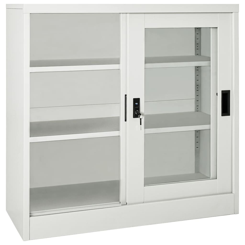 vidaXL Sliding Door Cabinet | Light grey | Steel, tempered glass | Medium