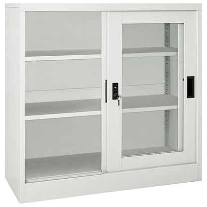 vidaXL Sliding Door Cabinet | Light grey | Steel, tempered glass | Medium