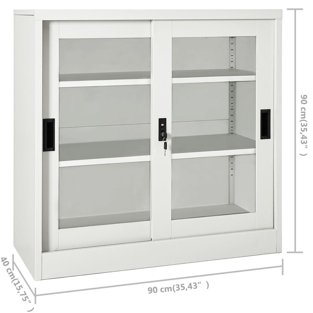 vidaXL Sliding Door Cabinet | Light grey | Steel, tempered glass | Medium