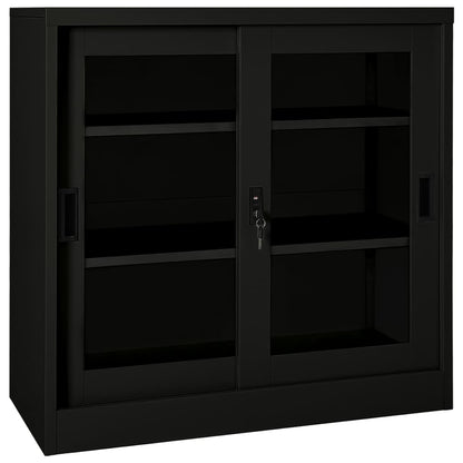vidaXL Sliding Door Cabinet | Black | Steel, Tempered Glass | Medium