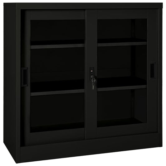 vidaXL Sliding Door Cabinet | Black | Steel, Tempered Glass | Medium