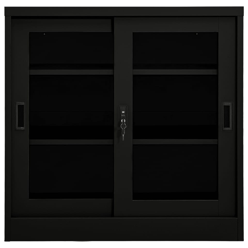vidaXL Sliding Door Cabinet | Black | Steel, Tempered Glass | Medium