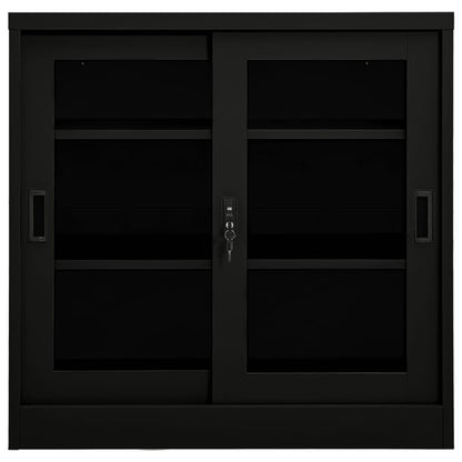 vidaXL Sliding Door Cabinet | Black | Steel, Tempered Glass | Medium