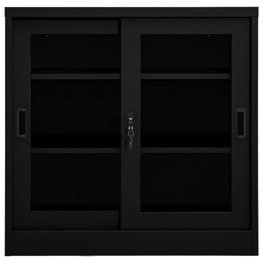 vidaXL Sliding Door Cabinet | Black | Steel, Tempered Glass | Medium