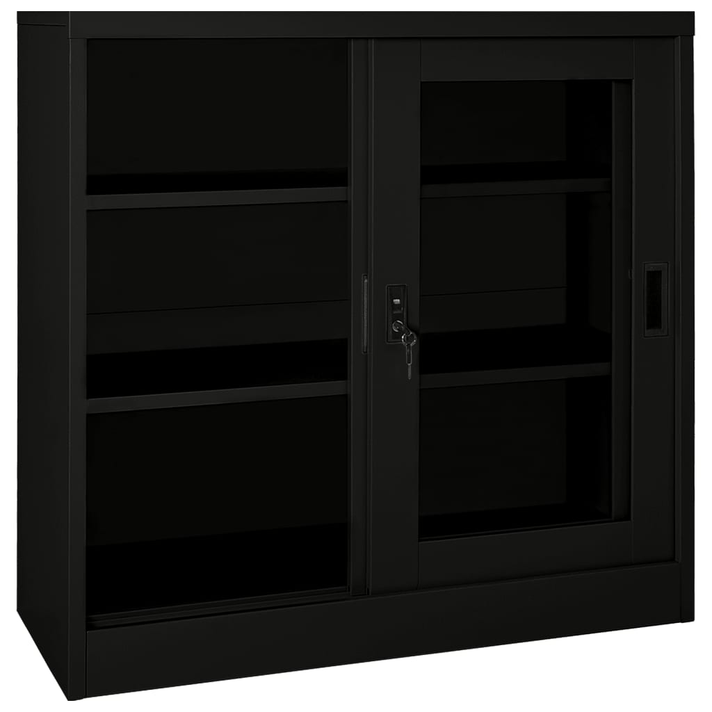 vidaXL Sliding Door Cabinet | Black | Steel, Tempered Glass | Medium