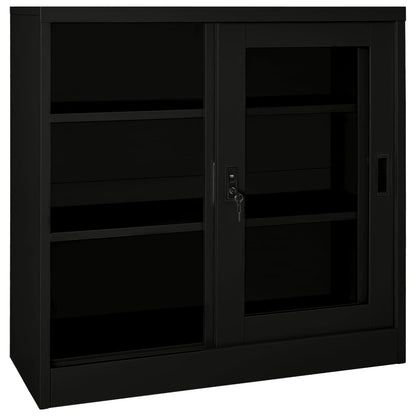 vidaXL Sliding Door Cabinet | Black | Steel, Tempered Glass | Medium