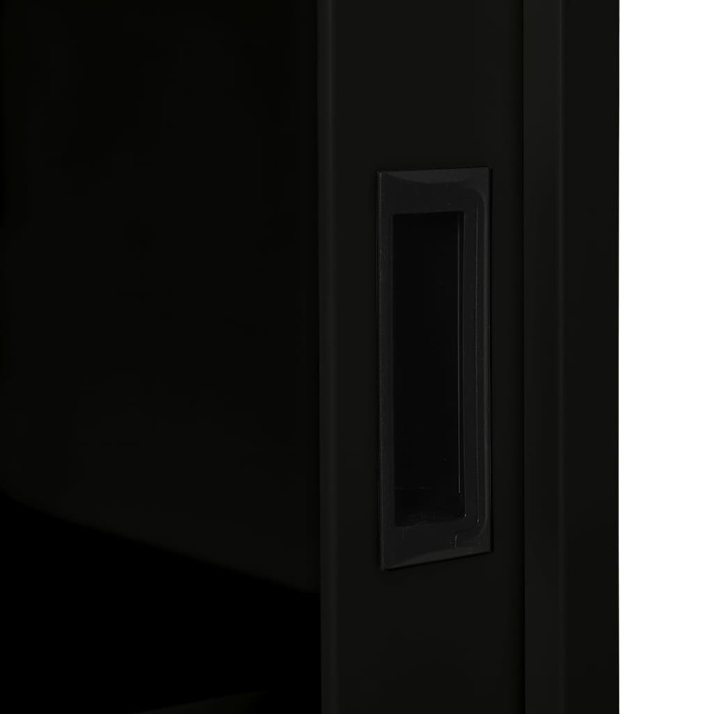 vidaXL Sliding Door Cabinet | Black | Steel, Tempered Glass | Medium