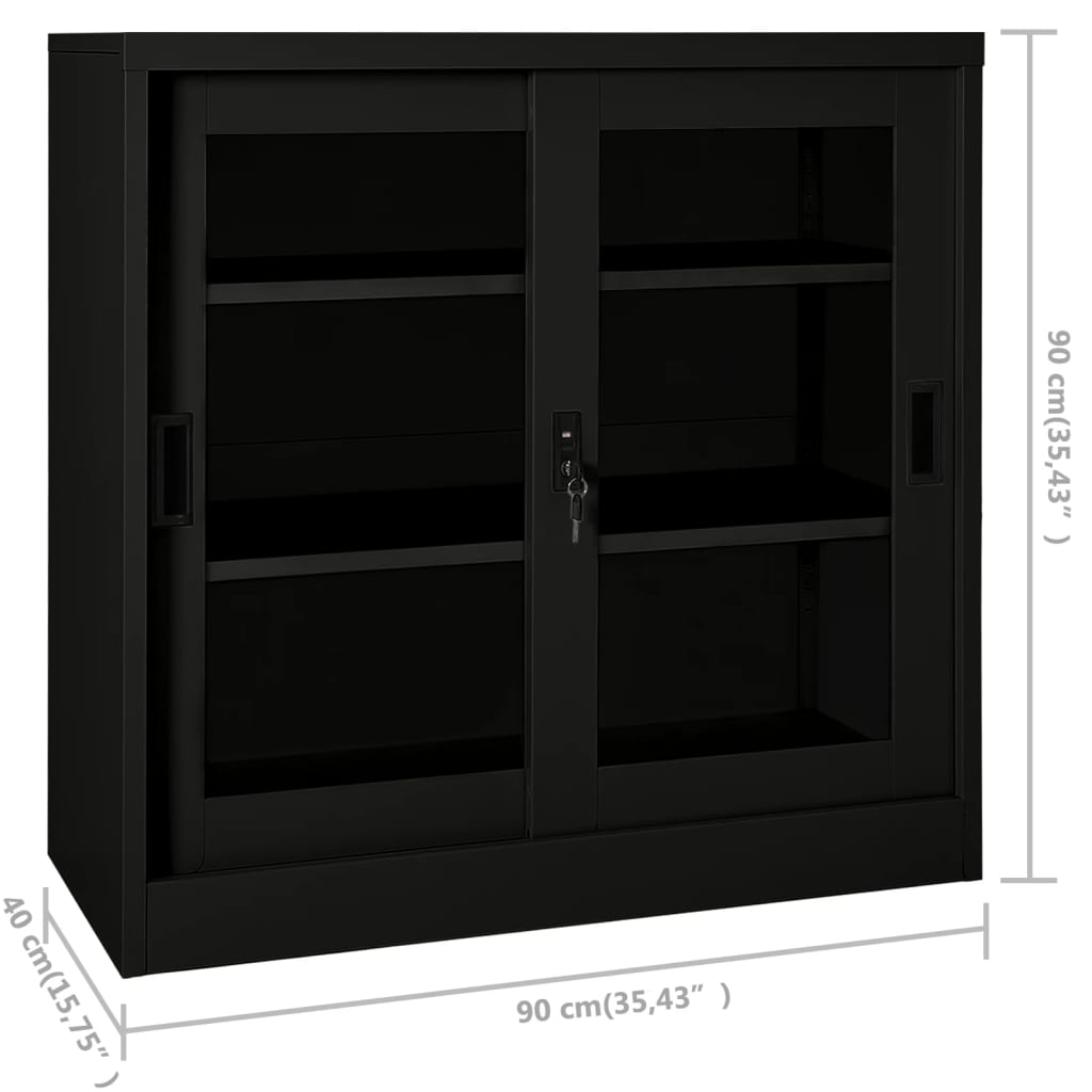 vidaXL Sliding Door Cabinet | Black | Steel, Tempered Glass | Medium