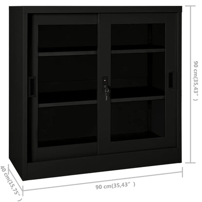 vidaXL Sliding Door Cabinet | Black | Steel, Tempered Glass | Medium