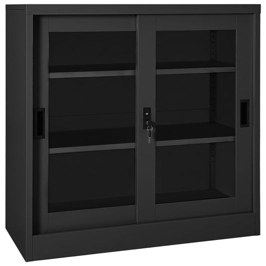 vidaXL Sliding Door Cabinet | Anthracite | Steel, tempered glass