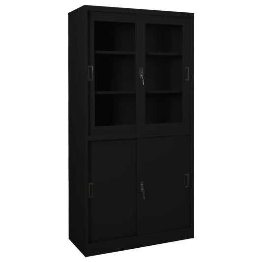 vidaXL Office Cabinet | Black | Steel, tempered glass | 90 x 40 x 180 cm