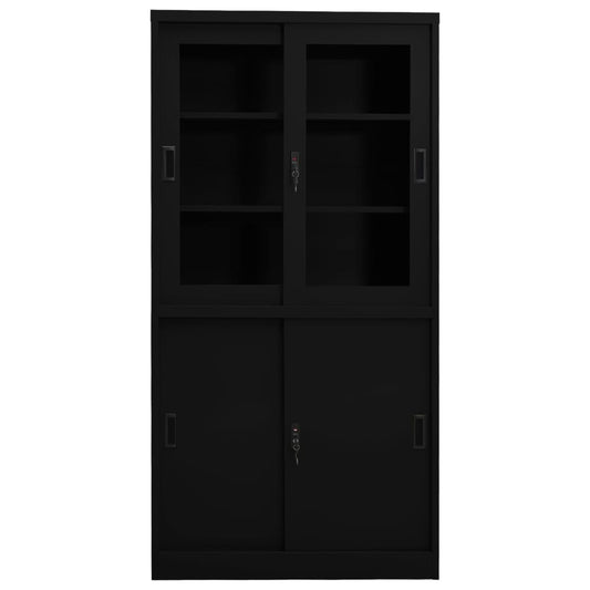 vidaXL Office Cabinet | Black | Steel, tempered glass | 90 x 40 x 180 cm